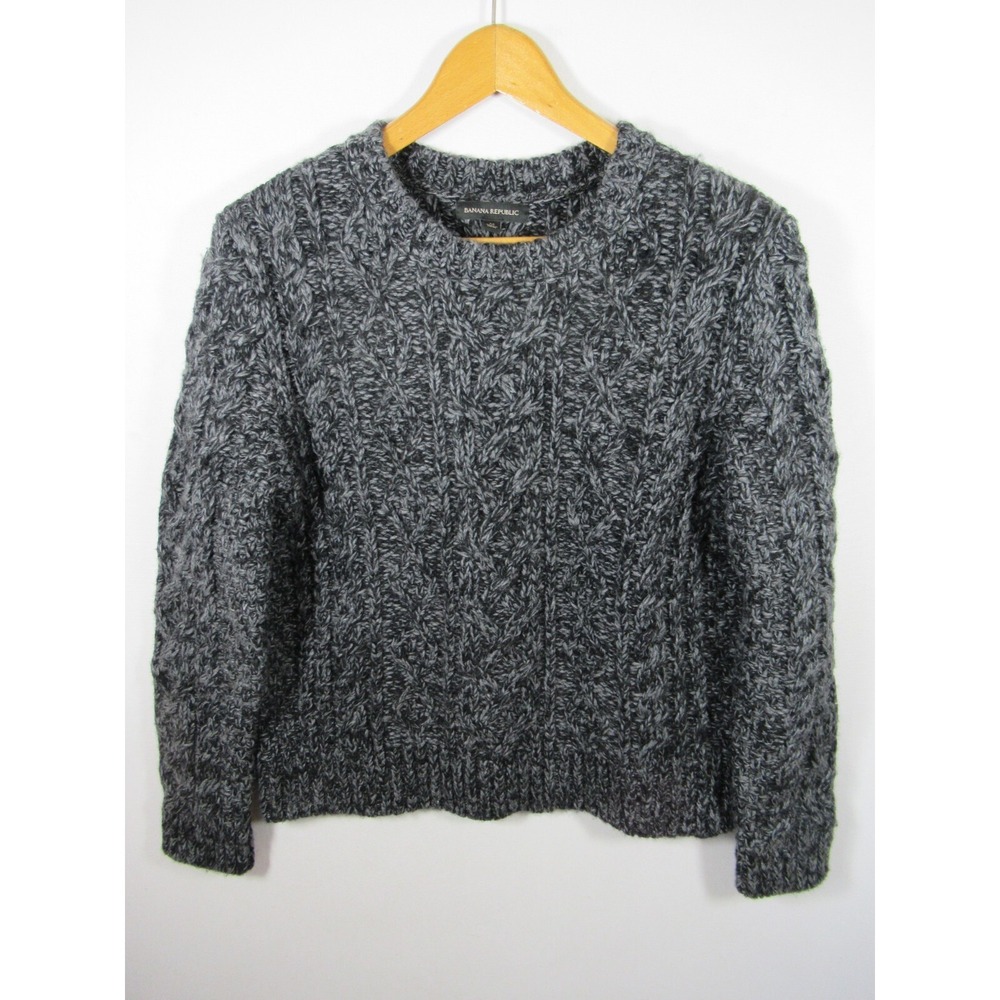 Banana Republic Chunky Wool Blend Sweater Women Medium Gray Heavy Cable Knit